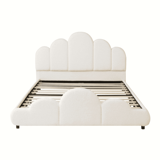 Cama infantil 140 x 200 cm u2014 estofada, com cabeceira almofadada e cantos arredondados u2014 bege