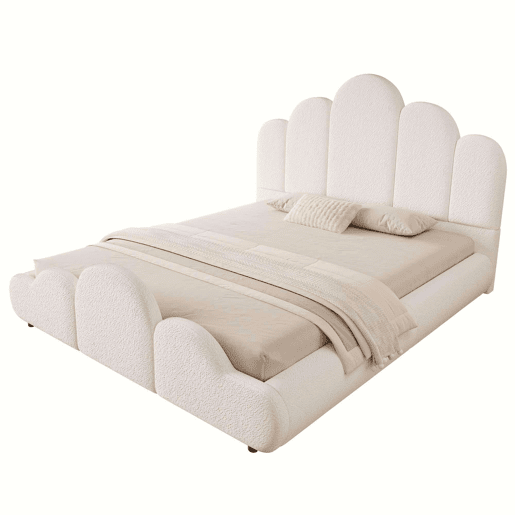 Cama infantil 140 x 200 cm u2014 estofada, com cabeceira almofadada e cantos arredondados u2014 bege
