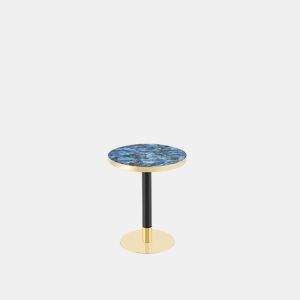 Mesa auxiliar redonda 60x60x74 cm - tampo com efeito de mármore e borda dourada, estrutura metálica estável, estilo moderno - Azul