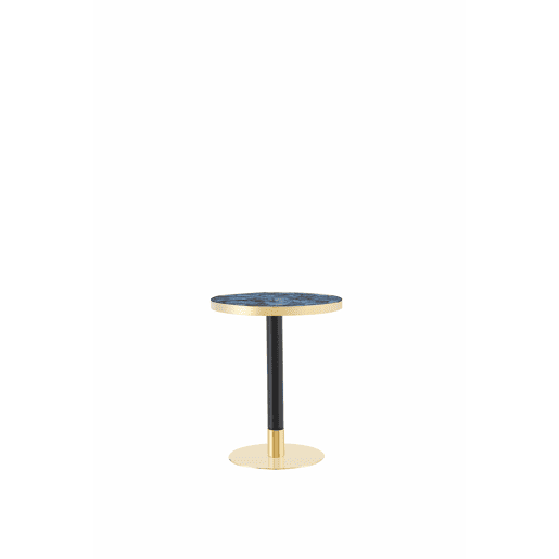 Mesa auxiliar redonda 60x60x74 cm - tampo com efeito de mármore e borda dourada, estrutura metálica estável, estilo moderno - Azul Mesa auxiliar redonda 60x60x74 cm - tampo com efeito de mármore e borda dourada, estrutura metálica estável, estilo moderno - Azul