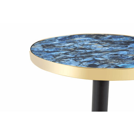 Mesa auxiliar redonda 60x60x74 cm - tampo com efeito de mármore e borda dourada, estrutura metálica estável, estilo moderno - Azul Mesa auxiliar redonda 60x60x74 cm - tampo com efeito de mármore e borda dourada, estrutura metálica estável, estilo moderno - Azul