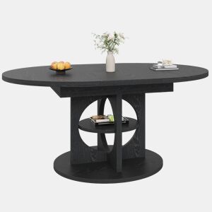 Mesa de jantar extensível com espaço de arrumação 110u2013150 cm - transformável de redonda em oval, acabamento com efeito de madeira, carga máxima de 60 kg - Preto