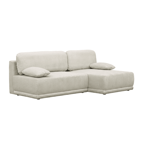 Sofá-cama de canto direito em veludo canelado com baú, 3 lugares, Nelson, Bege cinzento, 218x140x81 cm
