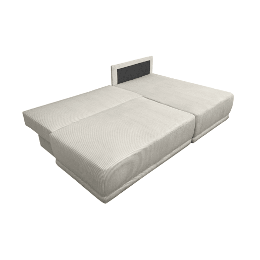 Sofá-cama de canto direito em veludo canelado com baú, 3 lugares, Nelson, Bege cinzento, 218x140x81 cm