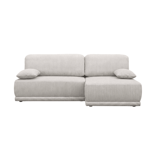 Sofá-cama de canto direito em veludo canelado com baú, 3 lugares, Nelson, Bege cinzento, 218x140x81 cm