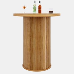 Mesa alta de bar redonda de 91,6 cm u2013 com espaço de arrumação, armário integrado, MDF com efeito de madeira, capacidade de carga de 75 kg, para bar e sala de estar u2013 cor de madeira