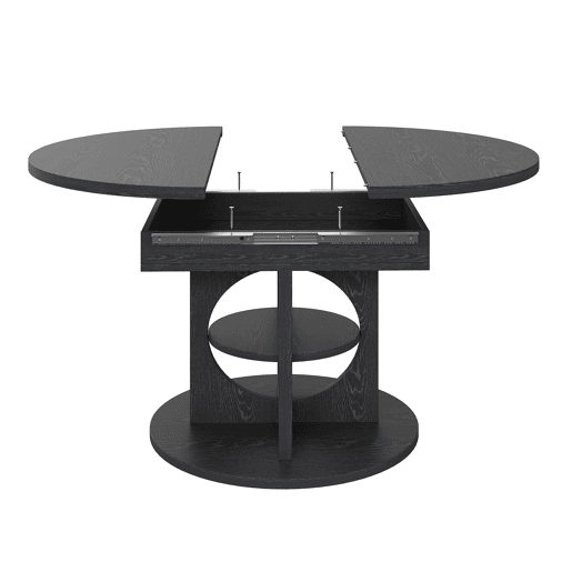 Mesa de jantar extensível com espaço de arrumação 110u2013150 cm - transformável de redonda em oval, acabamento com efeito de madeira, carga máxima de 60 kg - Preto Mesa de jantar extensível com espaço de arrumação 110u2013150 cm - transformável de redonda em oval, acabamento com efeito de madeira, carga máxima de 60 kg - Preto