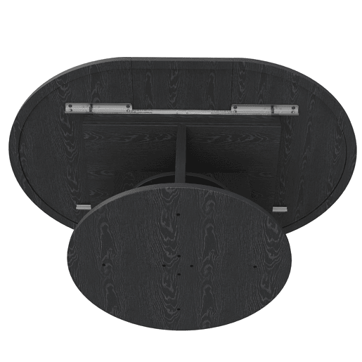 Mesa de jantar extensível com espaço de arrumação 110u2013150 cm - transformável de redonda em oval, acabamento com efeito de madeira, carga máxima de 60 kg - Preto Mesa de jantar extensível com espaço de arrumação 110u2013150 cm - transformável de redonda em oval, acabamento com efeito de madeira, carga máxima de 60 kg - Preto