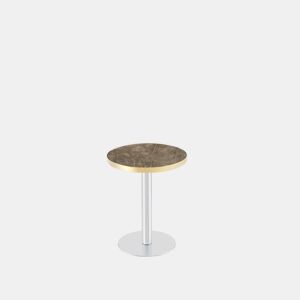 Mesa auxiliar redonda 60x60x74 cm - efeito mármore, estrutura em aço inoxidável dourado, base estável para sala de estar - cinzenta