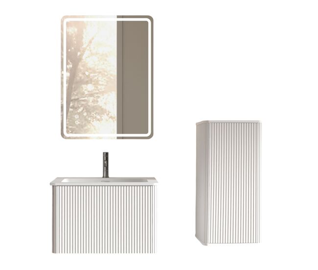 Conjunto de mueble de baño 61cm - suspendido con lavabo, espejo led cuadrado y armario auxiliar moderno - blanco