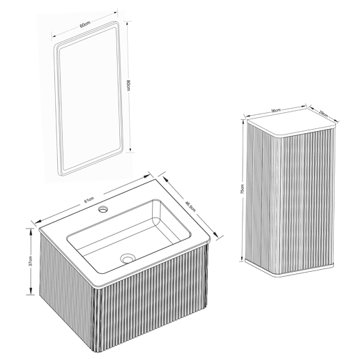 Conjunto de móveis de casa de banho de 61 cm - Suspenso com lavatório, espelho LED quadrado e armário auxiliar moderno - Branco Conjunto de móveis de casa de banho de 61 cm - Suspenso com lavatório, espelho LED quadrado e armário auxiliar moderno - Branco