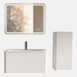 Conjunto de móveis de casa de banho de 81 cm u2013 suspenso, com lavatório e armário lateral, design moderno u2013 Branco
