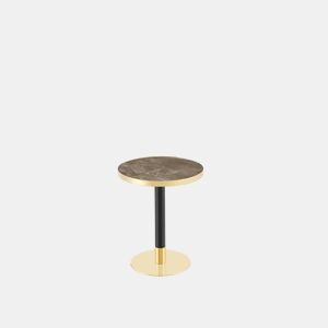 Mesa auxiliar redonda 60x60x74 cm - estilo moderno com tampo com efeito de mármore e borda dourada, estrutura metálica - Cinzento