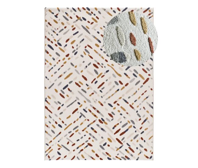 Alfombra geométrica con relieve crema / multicolor amara, 133x190 cm - atticgo