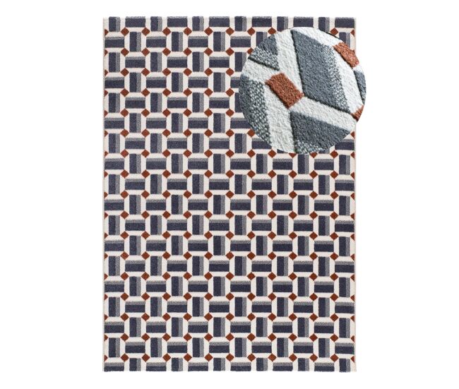 Alfombra geométrica con relieve azul / blanco amara, 133x190 cm - atticgo