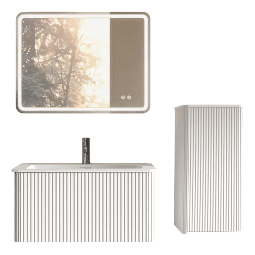Conjunto de mobiliário de casa de banho com lavatório de 61 cm u2013 suspenso, com armário auxiliar e design moderno u2013 branco Conjunto de mobiliário de casa de banho com lavatório de 61 cm u2013 suspenso, com armário auxiliar e design moderno u2013 branco