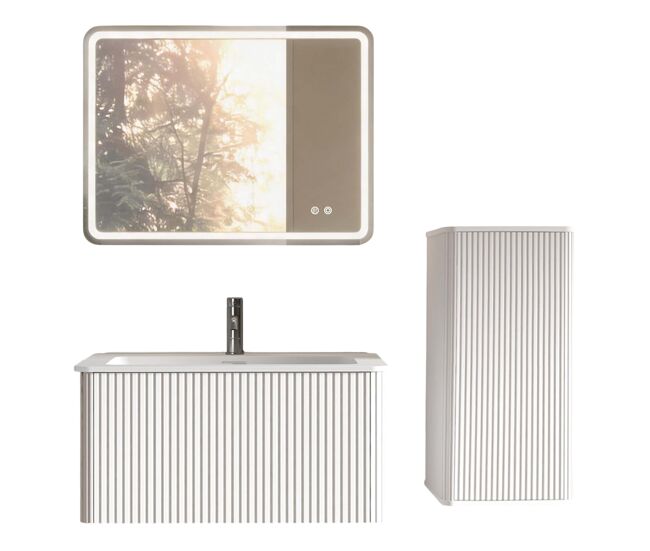 Conjunto de mueble de baño con lavabo 61 cm - suspendido con armario auxiliar y diseño moderno - blanco