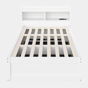 Sofá-cama 90 x 200 cm - tomada europeia, compartimentos de arrumação, fitas LED multicoloridas, mecanismo hidráulico, cama multifuncional em madeira maciça - branco