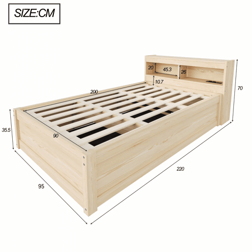 Sofá-cama 90 x 200 cm - Com tomada europeia, vários compartimentos, luzes LED multicoloridas e mecanismo hidráulico - Madeira Sofá-cama 90 x 200 cm - Com tomada europeia, vários compartimentos, luzes LED multicoloridas e mecanismo hidráulico - Madeira