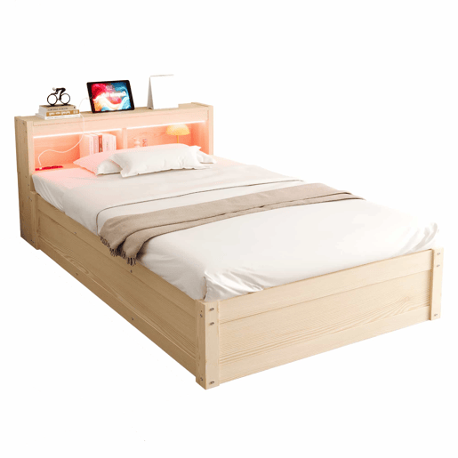 Sofá-cama 90 x 200 cm - Com tomada europeia, vários compartimentos, luzes LED multicoloridas e mecanismo hidráulico - Madeira Sofá-cama 90 x 200 cm - Com tomada europeia, vários compartimentos, luzes LED multicoloridas e mecanismo hidráulico - Madeira