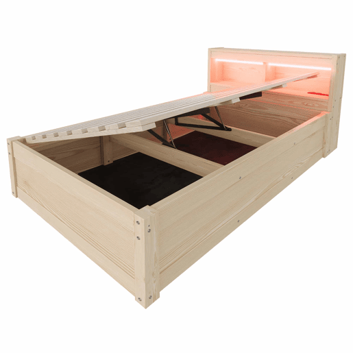 Sofá-cama 90 x 200 cm - Com tomada europeia, vários compartimentos, luzes LED multicoloridas e mecanismo hidráulico - Madeira Sofá-cama 90 x 200 cm - Com tomada europeia, vários compartimentos, luzes LED multicoloridas e mecanismo hidráulico - Madeira