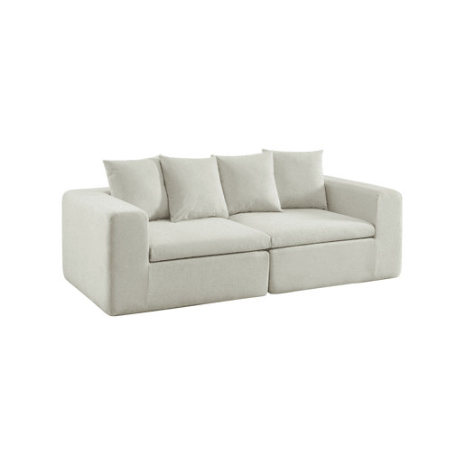 Sofá modular em tecido chenille embalado a vácuo, 2 lugares, Movi, Branco, 219x110x62 cm
