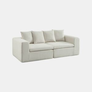 Sofá modular em tecido chenille embalado a vácuo, 2 lugares, Movi, Branco, 219x110x62 cm
