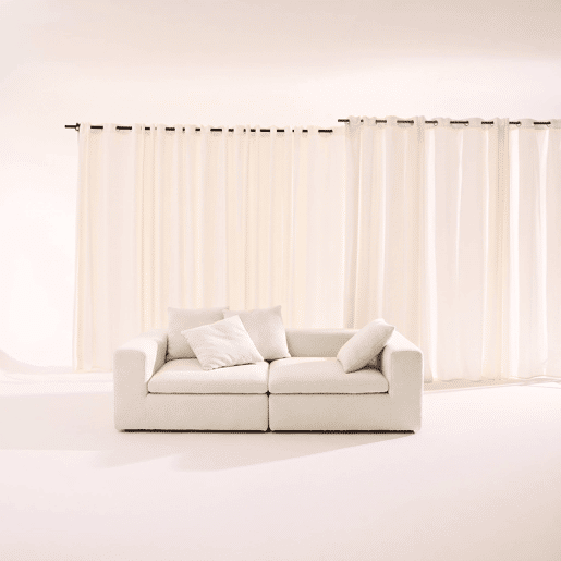 Sofá modular em tecido chenille embalado a vácuo, 2 lugares, Movi, Branco, 219x110x62 cm