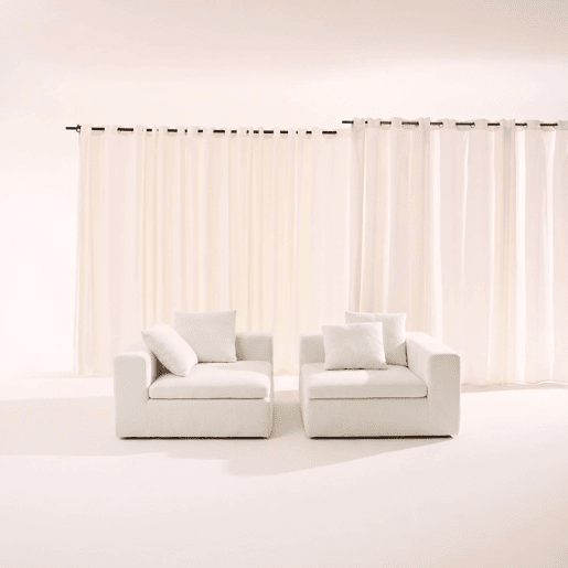 Sofá modular em tecido chenille embalado a vácuo, 2 lugares, Movi, Branco, 219x110x62 cm