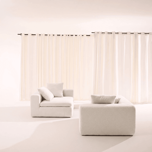 Sofá modular em tecido chenille embalado a vácuo, 2 lugares, Movi, Branco, 219x110x62 cm