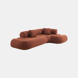 Sofá-cama orgânico em bouclé embalado a vácuo, 3 lugares, Iconik boucle, Terracota, 281x154x68 cm