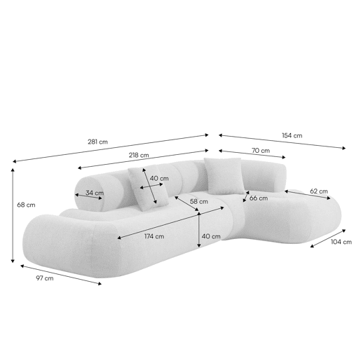 Sofá-cama orgânico em bouclé embalado a vácuo, 3 lugares, Iconik boucle, Terracota, 281x154x68 cm