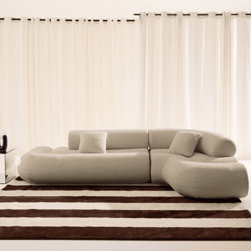 Sofá-cama orgânico em bouclé embalado a vácuo, 3 lugares, Iconik boucle, Bege, 281x154x68 cm