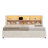 Sofá-cama para jovens 90 x 200 cm u2014 extensível até 180 cm, com 2 gavetas de arrumação, porta USB e luz LED, veludo u2014 bege