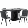 Conjunto de mesa de jantar de 5 peças para 4-6 pessoas - mesa extensível com gavetas, 4 cadeiras em linho cinzento-preto