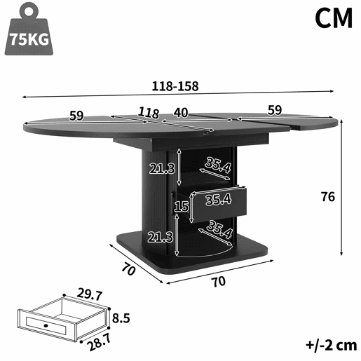Conjunto de mesa de jantar de 5 peças para 4-6 pessoas - mesa extensível com gavetas, 4 cadeiras em linho cinzento-preto