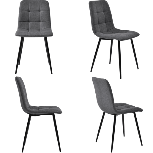 Conjunto de mesa de jantar de 5 peças para 4-6 pessoas - mesa extensível com gavetas, 4 cadeiras em linho cinzento-preto