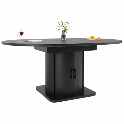 Conjunto de mesa de jantar de 5 peças para 4-6 pessoas - mesa extensível com gavetas, 4 cadeiras em linho cinzento-preto