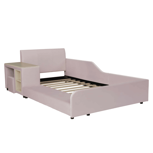 Cama infantil 90 x 200 cm u2014 com secretária e banco, cabeceira estofada com tecido macio, prateleira de arrumação e base de madeira u2014 Rosa Cama infantil 90 x 200 cm u2014 com secretária e banco, cabeceira estofada com tecido macio, prateleira de arrumação e base de madeira u2014 Rosa