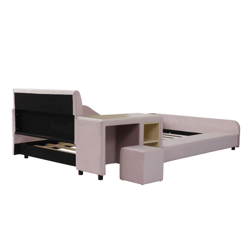 Cama infantil 90 x 200 cm u2014 com secretária e banco, cabeceira estofada com tecido macio, prateleira de arrumação e base de madeira u2014 Rosa Cama infantil 90 x 200 cm u2014 com secretária e banco, cabeceira estofada com tecido macio, prateleira de arrumação e base de madeira u2014 Rosa