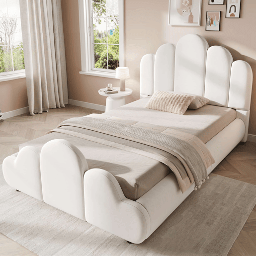Cama infantil estofada 90x200 cm - cabeceira acolchoada, cantos arredondados, veludo - bege Cama infantil estofada 90x200 cm - cabeceira acolchoada, cantos arredondados, veludo - bege