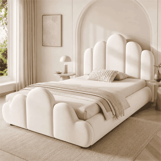 Cama infantil estofada 90x200 cm - cabeceira acolchoada, cantos arredondados, veludo - bege Cama infantil estofada 90x200 cm - cabeceira acolchoada, cantos arredondados, veludo - bege