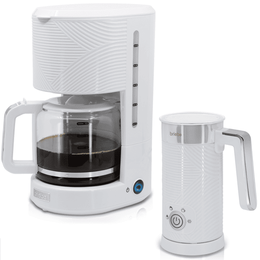 Briebe SKT1188WHT Elegance Set Máquina de Café Filtro 10 Chávenas + Espumador de Leite Elétrico 4 em 1, 1000, Branco