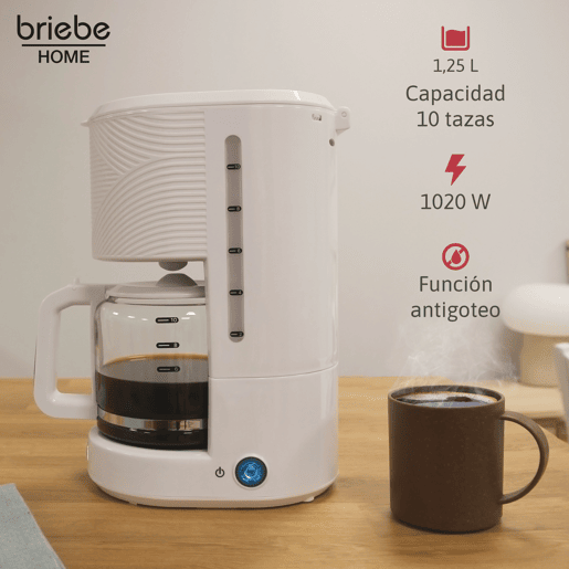 Briebe SKT1188WHT Elegance Set Máquina de Café Filtro 10 Chávenas + Espumador de Leite Elétrico 4 em 1, 1000, Branco
