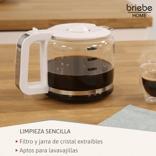 Briebe SKT1188WHT Elegance Set Máquina de Café Filtro 10 Chávenas + Espumador de Leite Elétrico 4 em 1, 1000, Branco
