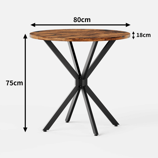 Mesa de jantar redonda Ø80 cm - Estilo industrial com pés em X para cozinha, escritório em casa e sala de jantar - Castanho vintage e preto Mesa de jantar redonda Ø80 cm - Estilo industrial com pés em X para cozinha, escritório em casa e sala de jantar - Castanho vintage e preto