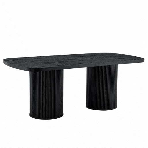 Mesa de jantar oval 180x90x76 cm u2014 design Wabi-Sabi com pé em coluna estriada, estilo Mid-Century e acabamento em MDF u2014 Preto Mesa de jantar oval 180x90x76 cm u2014 design Wabi-Sabi com pé em coluna estriada, estilo Mid-Century e acabamento em MDF u2014 Preto