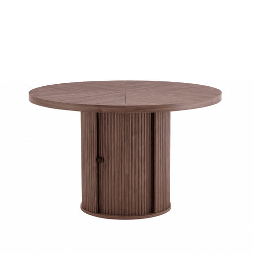 Mesa de jantar redonda 115 x 115 x 74 cm u2014 com espaço de arrumação, pé central com armário, estilo escandinavo moderno u2014 nogueira Mesa de jantar redonda 115 x 115 x 74 cm u2014 com espaço de arrumação, pé central com armário, estilo escandinavo moderno u2014 nogueira
