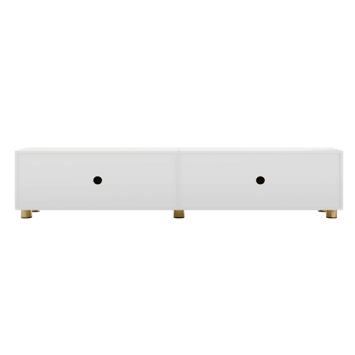 Móvel de TV baixo de 180 cm u2013 relevo arqueado, 4 portas, pés metálicos, arrumação para a sala de estar u2013 branco