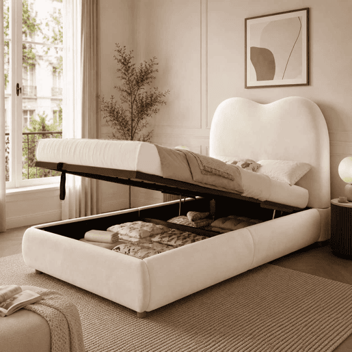 Cama estofada para criança 90x200 cm - hidráulica com base de colchão, cabeceira acolchoada e amplo espaço de arrumação - bege Cama estofada para criança 90x200 cm - hidráulica com base de colchão, cabeceira acolchoada e amplo espaço de arrumação - bege